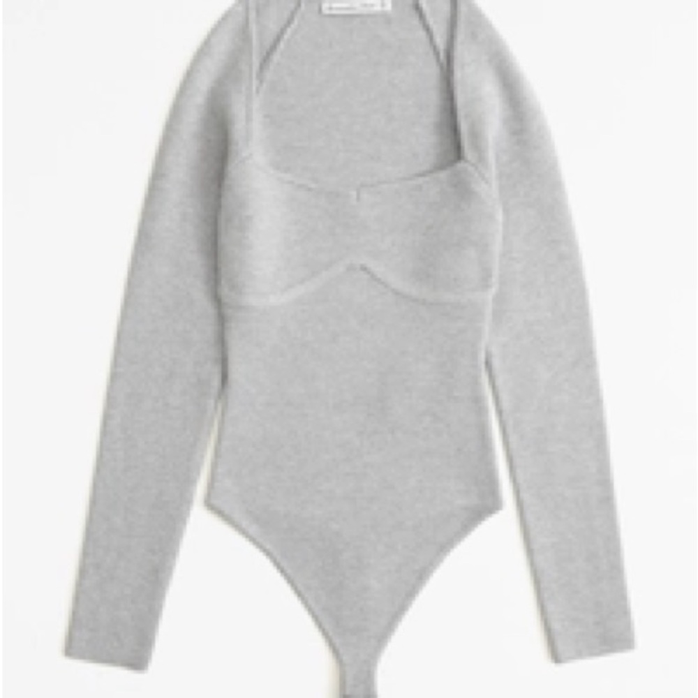 Abercrombie & Fitch Light Gray Long Sleeve Bodysuit